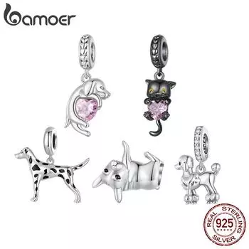 BAMOER стерлингового серебра 925 пробы, милая серия домашних животных, подвески в виде пуделя, подвески в виде бульдога для женщин, браслет и ожерелье, ювелирные изделия своими руками A
