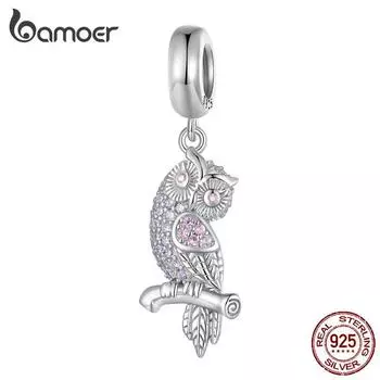 BAMOER Стерлингового Серебра 925 пробы Милая Сова Подвески Бусина для Женщин Оригинальный Серебряный Браслет Изящные Ювелирные Изделия 925 silver