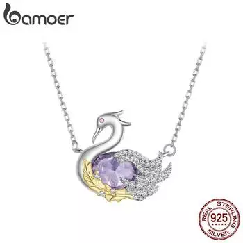 BAMOER стерлингового серебра 925 пробы милый лебедь кулон ожерелье для женщин девочек-подростков ювелирные изделия с животными подарки для нее 925 silver