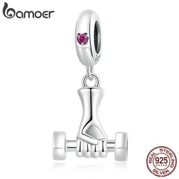 BAMOER Стерлингового Серебра 925 пробы Мода Фитнес Гантели Спортивный Подвеска Подвески Подходит Оригинальный DIY Браслет Изящные Ювелирные Изделия 925 silver