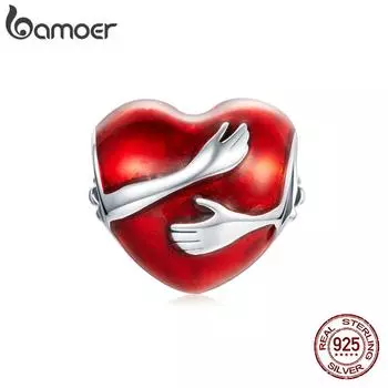 BAMOER Стерлингового Серебра 925 пробы Объятия Любви Обнимание Шарм Шарм В Форме Сердца для Оригинального Браслета 925 silver