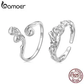 BAMOER стерлингового серебра 925 пробы обеты вечной любви пара волн кольца для женщин ювелирные изделия свадебный подарок A серебряный