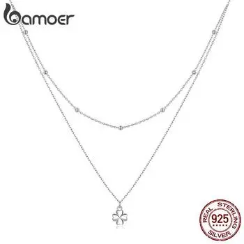 BAMOER стерлингового серебра 925 пробы ожерелье с подвеской в виде клевера для женщин модное двухслойное ожерелье ювелирные изделия подарок дружбы 925 silver