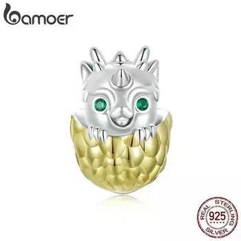 BAMOER стерлингового серебра 925 пробы, пасхальные украшения, милые бусины в виде яйца дракона для женщин, браслет, ожерелье, аксессуары «сделай сам», подарок SCC2721