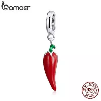 BAMOER стерлингового серебра 925 пробы Petite Little Pepper Plant подвеска-подвеска для оригинального браслета женский подарок красный