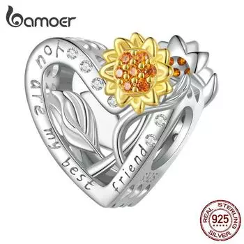 BAMOER Стерлингового Серебра 925 пробы Подвески с Подсолнухом из бисера для женщин Оригинальный серебряный браслет Изящные ювелирные изделия 925 silver