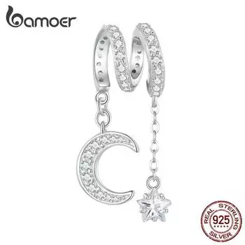 BAMOER, стерлингового серебра 925 пробы, покачивающиеся бусины лунного света, луны и звезд, нерегулярные подвески для женщин, браслет, ювелирные украшения 925 silver