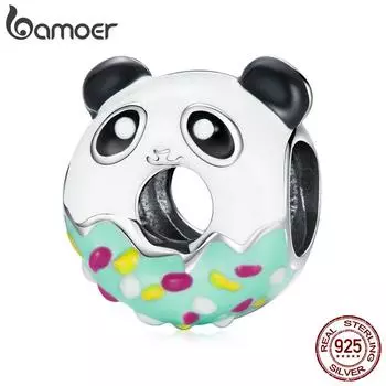 BAMOER Стерлингового Серебра 925 пробы прекрасный красочный эмаль мини-пончик и подвеска в виде панды для оригинального браслета женские ювелирные изделия 925 silver