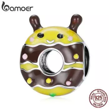 BAMOER Стерлингового Серебра 925 пробы прекрасный красочный эмаль мини-пончик и подвеска в виде пчелы для оригинального браслета женские ювелирные изделия 925 silver