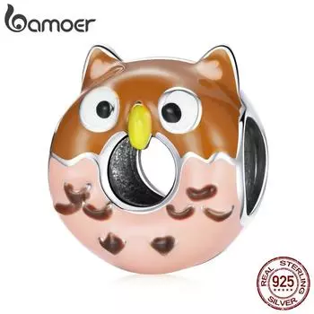 BAMOER Стерлингового Серебра 925 пробы прекрасный красочный эмаль мини-пончик и подвеска в виде совы для оригинального браслета женские ювелирные изделия 925 silver