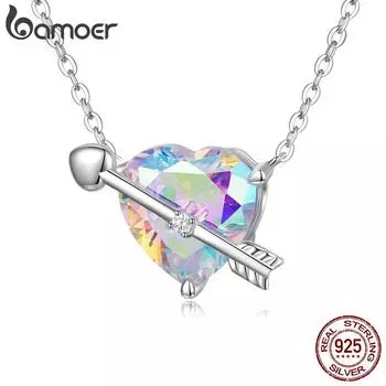 BAMOER стерлингового серебра 925 пробы простой изысканный подвеска в виде стрелы Купидона ожерелье для женщин яркие ювелирные изделия с цирконом 925 silver