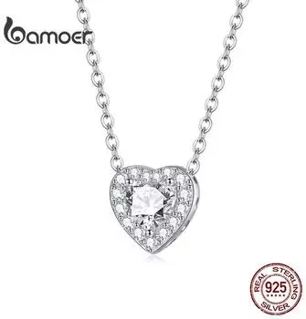 BAMOER Стерлингового Серебра 925 пробы, яркое ожерелье «Любовь», ослепительная блестящая цепочка в форме сердца с кристаллами, очаровательные свадебные украшения для помолвки 925 silver
