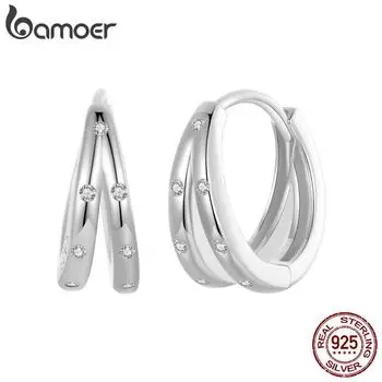 BAMOER стерлингового серебра 925 пробы, разделенные серьги-кольца для женщин, гипоаллергенные мини-серьги-кольца с платиновым покрытием 925 silver