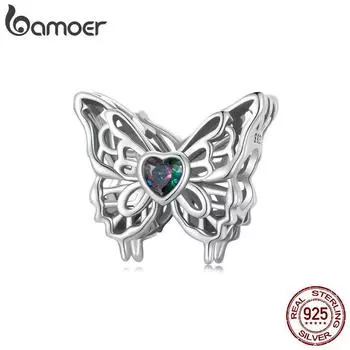BAMOER Стерлингового Серебра 925 пробы Ретро Бабочка полые висячие бусины для браслета и ожерелья для женщин персонализированный подарок ювелирные изделия SCC2819