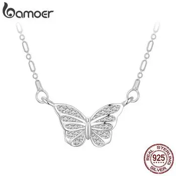 BAMOER стерлингового серебра 925 пробы романтический кулон-бабочка ожерелье насекомое шейная цепочка с кубическим цирконием для женщин подарок на помолвку 925 silver