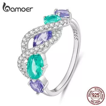BAMOER стерлингового серебра 925 пробы роскошное кольцо с цирконом геометрическое витое кольцо для женщин оригинальный дизайн подарок на день рождения ювелирные изделия для вечеринки