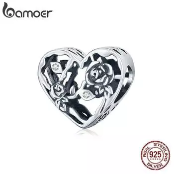 BAMOER Стерлингового Серебра 925 пробы Роза Любовь Сердце Шарм Шарм Стерлингового Серебра 925 пробы для оригинального браслета Женские Ювелирные Изделия Подарок 925 silver