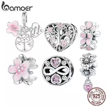 Bamoer стерлингового серебра 925 пробы розовый цветок бусины-разделители Древо жизни подвески для женщин аксессуары для изготовления браслетов SCC1484 серебряный