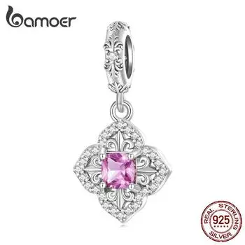 BAMOER Стерлингового Серебра 925 пробы с цирконием и розой, винтажный узор, подвесные подвески из бисера для женщин, браслет и ювелирные украшения своими руками 925 silver