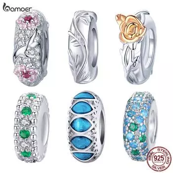 BAMOER Стерлингового Серебра 925 пробы с цветком сливы, подвеска из циркония, силиконовая прокладка, бусина, подходит для браслета E
