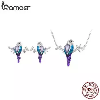 BAMOER стерлингового серебра 925 пробы с милой птицей, подвеска, ожерелье, висячие серьги с животными для женщин, комплект ювелирных изделий, подарки 925 silver