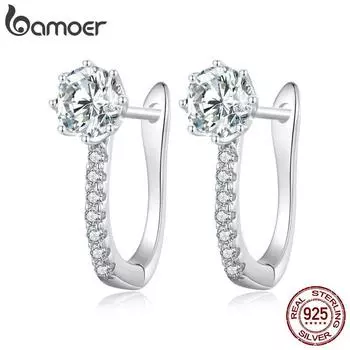 BAMOER стерлингового серебра 925 пробы с платиновым покрытием, минималистичные U-образные пряжки для ушей, классические серьги-кольца для женщин, изящные ювелирные изделия 925 silver