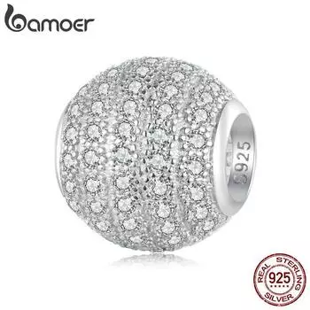 BAMOER стерлингового серебра 925 пробы с полной инкрустацией счастливые круглые бусины с кубическим цирконием Подвески для женщин браслет и браслет DIY ювелирные украшения 925 silver