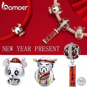 BAMOER стерлингового серебра 925 пробы, счастливый подарок на Новый год, серия бусин, подвеска, подходит для оригинального браслета, ожерелья Red rope