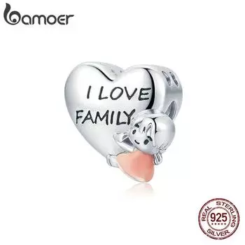 BAMOER стерлингового серебра 925 пробы, семейная подвеска для девочек, семейная бусина в форме сердца для оригинального браслета, женские ювелирные изделия 925 silver