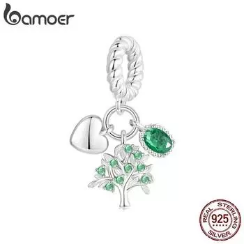 Bamoer Стерлингового Серебра 925 пробы Семейное Древо Жизни Шарм подходит для браслетов Ожерелье Сердце Любовь Шарм Бусины с CZ DIY Ювелирные Изделия Подарок BSC977