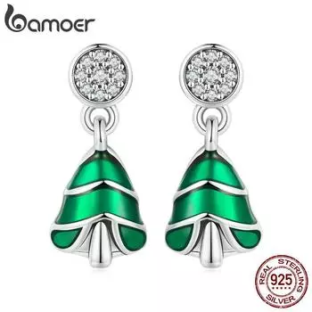 BAMOER стерлингового серебра 925 пробы, серьги-гвоздики в виде рождественской елки, изысканные серьги с цирконом для женщин, рождественские ювелирные изделия, подарок 925 silver