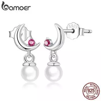 BAMOER стерлингового серебра 925 пробы серьги-капли из бисера для женщин серьги-гвоздики с луной изысканные серьги ювелирные изделия подарок на годовщину 925 silver