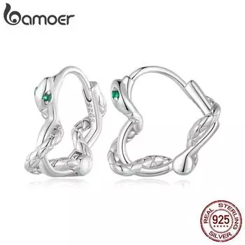 BAMOER стерлингового серебра 925 пробы, серьги-кольца в форме змеи с пряжкой в форме сердца для женщин, вечерние ювелирные украшения 925 silver