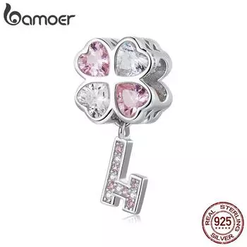 BAMOER Стерлингового Серебра 925 пробы Сердце Клевер Ключ Подвески для Женщин Оригинальный Браслет Ювелирные Изделия Подарок на День Святого Валентина 925 silver