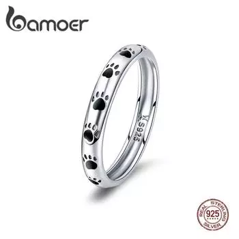 BAMOER стерлингового серебра 925 пробы штабелируемые кольца со следами собак и кошек для женщин обручальное кольцо 5