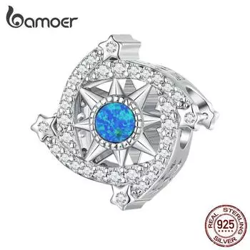 BAMOER стерлингового серебра 925 пробы, синий опал, полые пожелания, метеоритный циркон, подвески для женщин, браслет и браслет, сделай сам, ювелирные украшения 925 silver