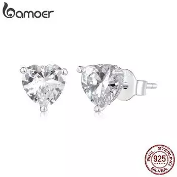 BAMOER стерлингового серебра 925 пробы сверкающее сердце циркон серьги простые маленькие серьги любви для женщин ювелирные изделия 925 silver