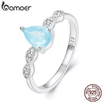 BAMOER стерлингового серебра 925 пробы светло-голубой циркон кольцо на палец в форме капли воды кольцо с фианитом для женщин подарок на день рождения изящные ювелирные изделия