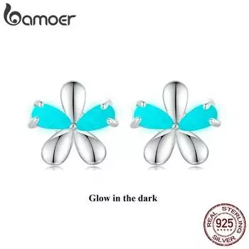BAMOER стерлингового серебра 925 пробы светящийся цветок милые серьги-гвоздики ювелирные изделия подарки для женщин девочек SCE1714 SCE1714