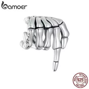 BAMOER стерлингового серебра 925 пробы, темный индивидуальный скелет, ручные подвески, бусины для женщин и девочек, браслет и браслет, ювелирные изделия своими руками 925 silver