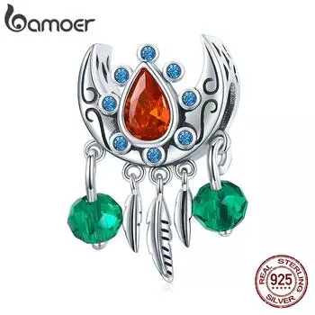 BAMOER стерлингового серебра 925 пробы Винтаж Ловец снов богемный рубин циркон подвеска для оригинального браслета 925 silver