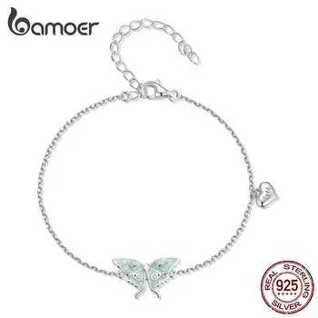BAMOER стерлингового серебра 925 пробы Волшебник страны Оз мятно-зеленый эмалированный браслет-бабочка с кубическим цирконием для женщин подарок на день рождения
