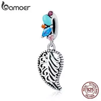BAMOER стерлингового серебра 925 пробы в богемном стиле лист нерегулярные цирконовые бусины подвеска для оригинального браслета