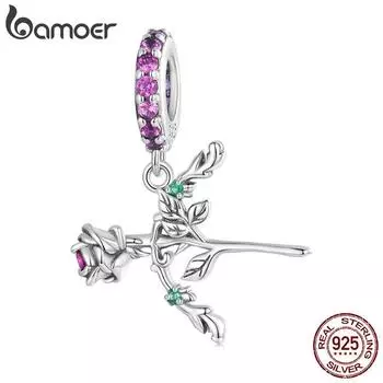 BAMOER Стерлингового Серебра 925 пробы в форме стрелы, подвесная бусина в форме розы, темный элегантный кулон, подвески для женщин, ожерелье и браслет, ювелирные изделия