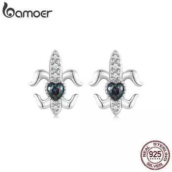 Bamoer стерлингового серебра 925 пробы, винтажные серьги-гвоздики с ирисами, серьги-гвоздики с фианитами для женщин, вечерние ювелирные изделия, подарок BSE968 серебряный