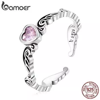 BAMOER стерлингового серебра 925 пробы винтажный узор сердце кольцо для женщин регулируемое кольцо модные украшения 925 silver