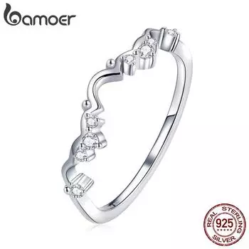 BAMOER стерлингового серебра 925 пробы, волнистые кольца в форме юбки, кольцо на палец с блестящим цирконом для женщин, элегантные ювелирные изделия