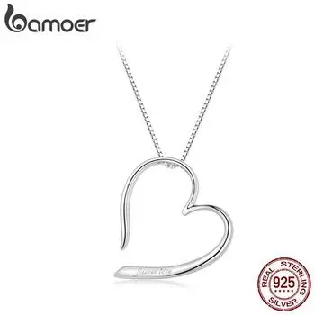BAMOER стерлингового серебра 925 пробы волшебное сердце кулон ожерелье простая цепочка на шею Forever Love для женщин подарок на день Святого Валентина 925 silver серебряный