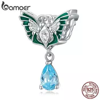 BAMOER стерлингового серебра 925 пробы, зеленая двойная подвеска-бабочка, бусина, подходит для самостоятельного изготовления браслета и ожерелья, ювелирные изделия 925 silver