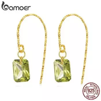 BAMOER стерлингового серебра 925 пробы, зеленый циркон, крючки для ушей для женщин, богемные ювелирные изделия, позолоченные серьги для пирсинга, подарок 925 silver